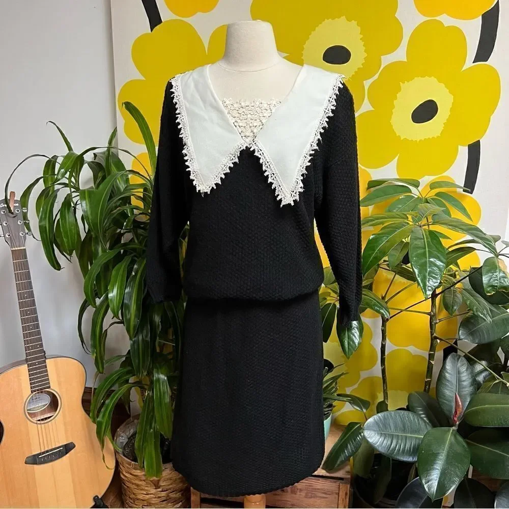 Vintage 2 Piece 80s Handmade Dark Academia Goth Moody Wednesday Skirt Sweater